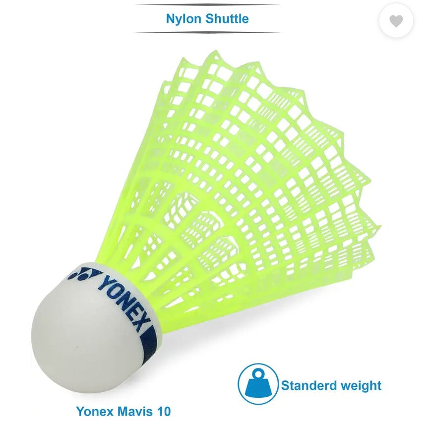 Shuttlecock | YONEX Mavis 10 Nylon Badminton Shuttlecock – Yellow | Slow Speed (75) | Pack of 6 | Durable Plastic Shuttle|MRP:915/- |