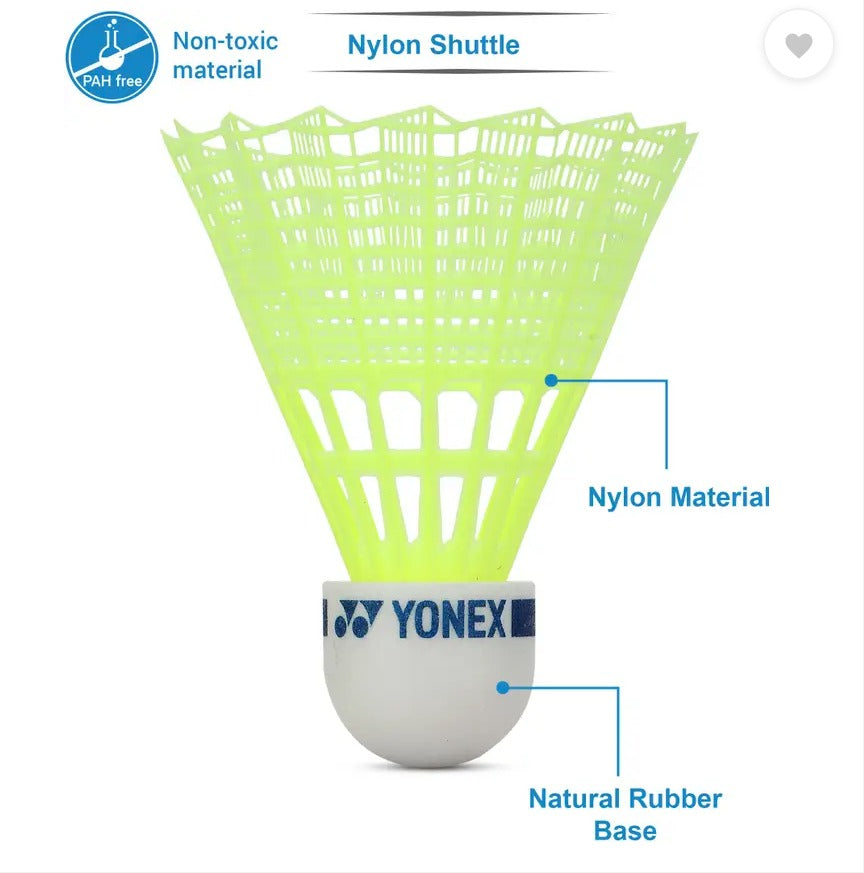 Shuttlecock | YONEX Mavis 10 Nylon Badminton Shuttlecock – Yellow | Slow Speed (75) | Pack of 6 | Durable Plastic Shuttle|MRP:915/- |