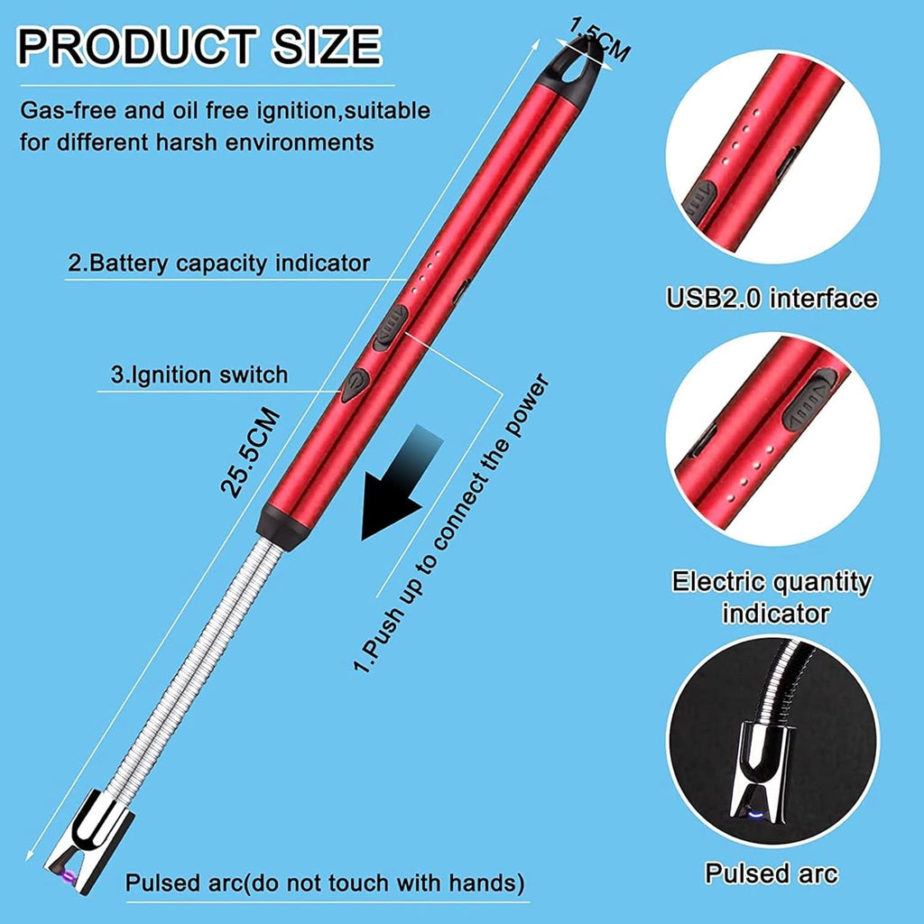 Lighter | Electric Kitchen Lighter for Gas / Candle / Stove – Aluminium Electronic Gas Lighter | RED |