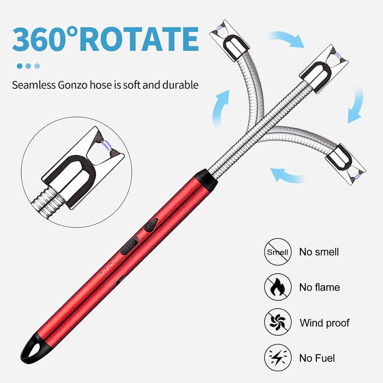 Lighter | Electric Kitchen Lighter for Gas / Candle / Stove – Aluminium Electronic Gas Lighter | RED |