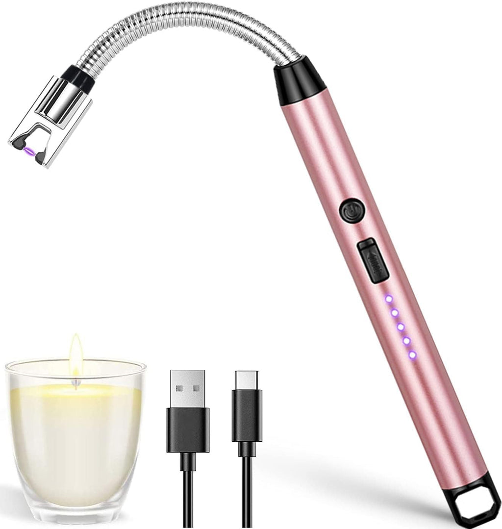Lighter | C-Type Rechargeable Electric Gas Lighter – USB Kitchen Lighter for Stove, Candle & Household Use, Flame-Free, Long Handle, Rose Gold