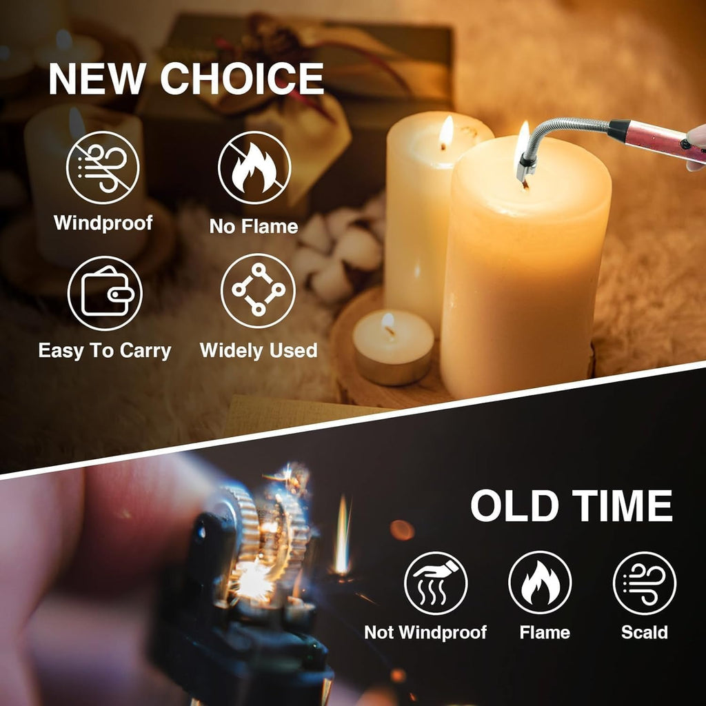Lighter | C-Type Rechargeable Electric Gas Lighter – USB Kitchen Lighter for Stove, Candle & Household Use, Flame-Free, Long Handle, Rose Gold