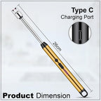 Electric Arc Lighter with Flexible Neck | Flameless USB Candle Lighter with Safety Lock & LED Battery Indicator | Gold |