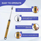 Electric Arc Lighter with Flexible Neck | Flameless USB Candle Lighter with Safety Lock & LED Battery Indicator | Gold |