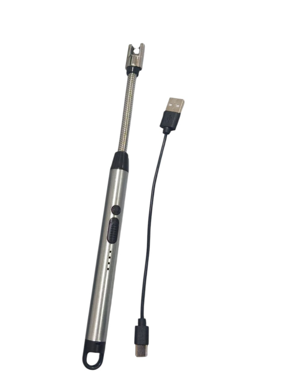Lighter | Electric Arc Lighter with Flexible Neck | Flameless USB Candle Lighter with Safety Lock & LED Battery Indicator silver