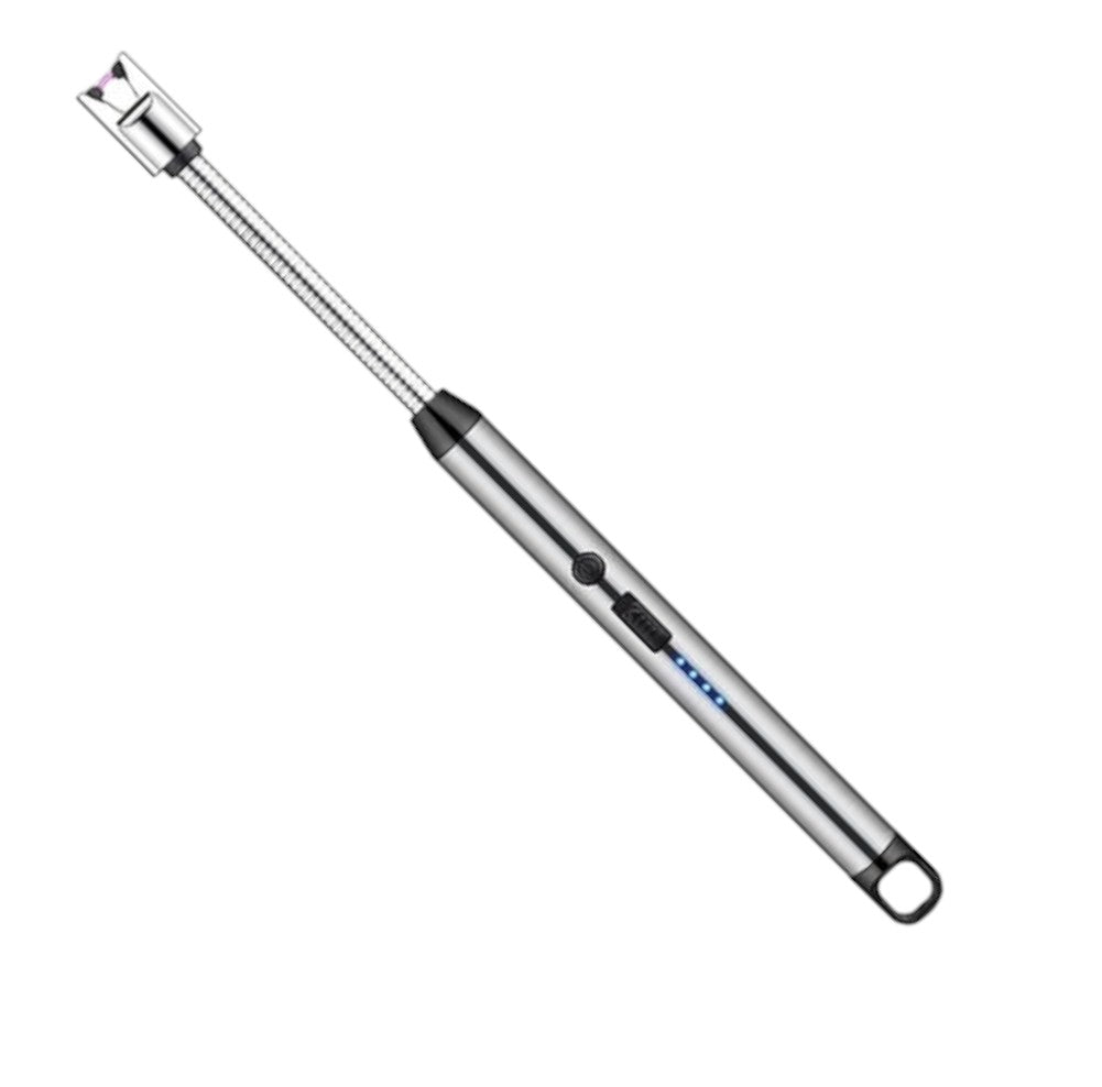 Lighter | Electric Arc Lighter with Flexible Neck | Flameless USB Candle Lighter with Safety Lock & LED Battery Indicator silver