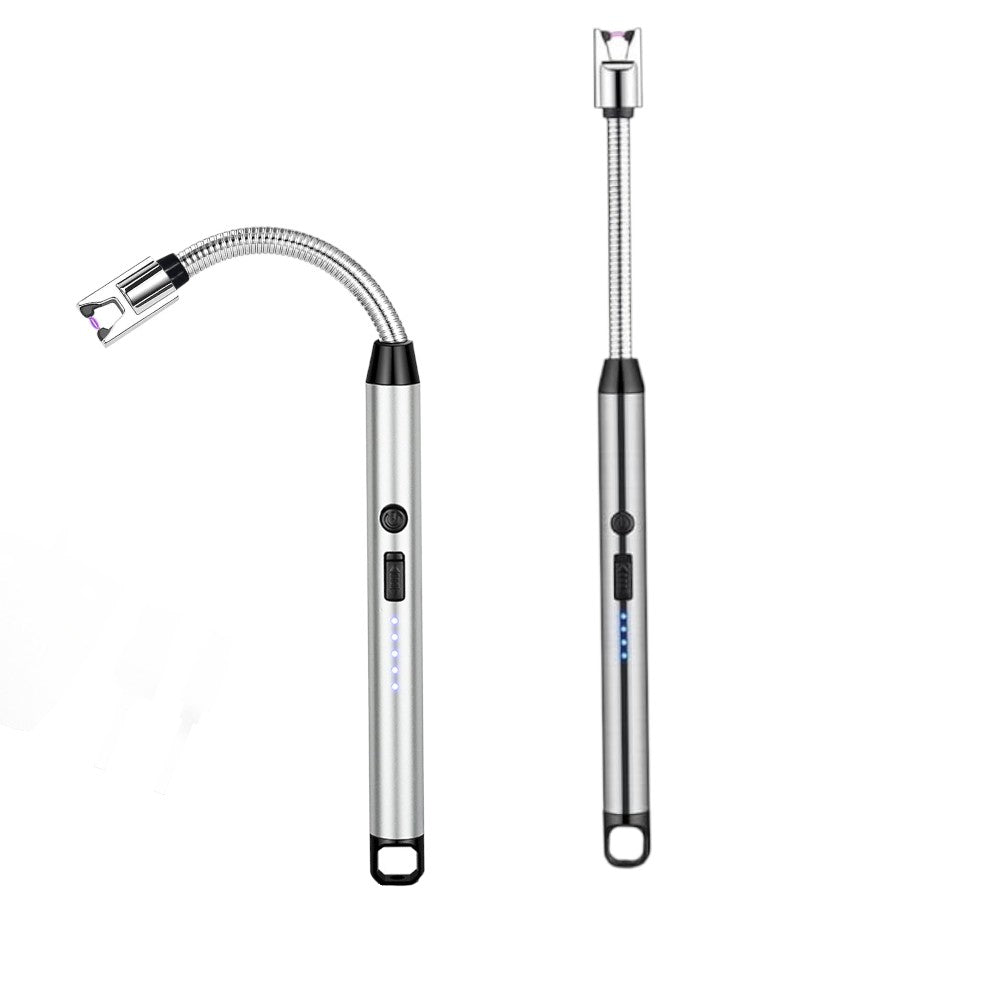 Lighter | Electric Arc Lighter with Flexible Neck | Flameless USB Candle Lighter with Safety Lock & LED Battery Indicator silver