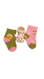Combo | Baby Girl Ruffle Romper| Baby Printed Socks| Hooded Cotton Bath Towel | Baby Cotton Bootie Socks | Newborn Cotton Muslin Cloths | Gift Set |