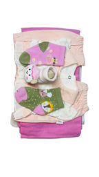 Combo | Baby Girl Ruffle Romper| Baby Printed Socks| Hooded Cotton Bath Towel | Baby Cotton Bootie Socks | Newborn Cotton Muslin Cloths | Gift Set |