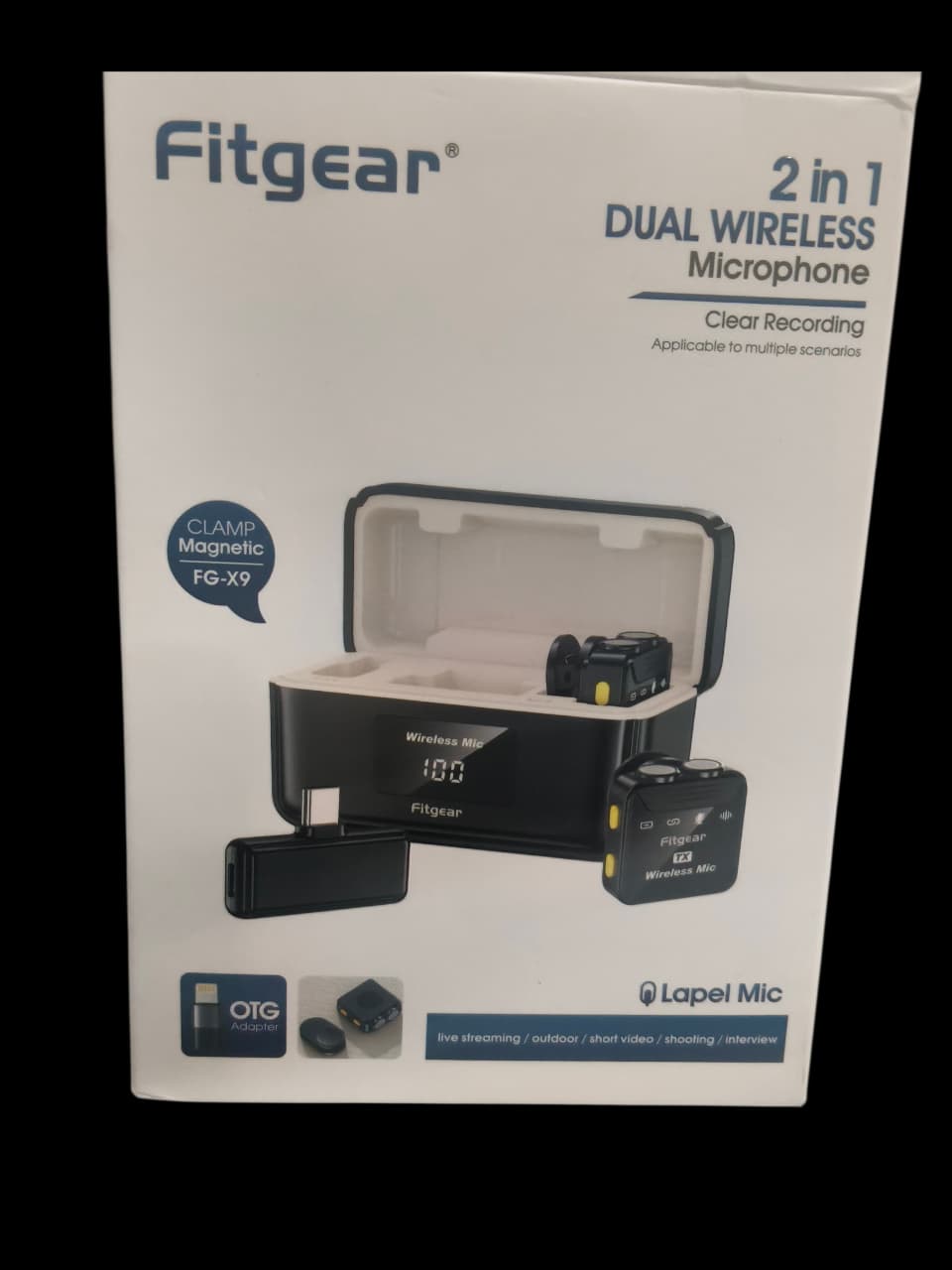 Fitgear FG-X9 2-in-1 Dual Wireless Lavalier Microphone for Smartphone & Camera