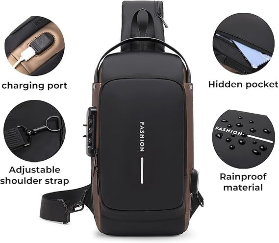 Sling Bag for Men - Sling Crossbody Bag for Men Women, Mini Waterproof Backpack Shoulder Daypack Mini Cross Body Chest Bags With USB Charger Port for Casual Travel bag