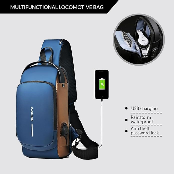 Sling Bag for Men - Sling Bag Crossbody Shoulder Bag for Men Women Travel Business Bag Chest Crossbody bags with USB Charging Port Waterproof Small Backpack
