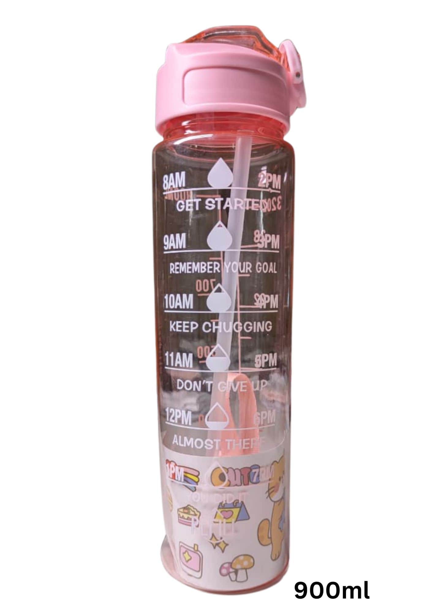 Motivational Water Bottle 900ml - Color Pink ,pink motivational bottle, time marker water bottle, fitness water bottle, gym water bottle, reusable water bottle,
