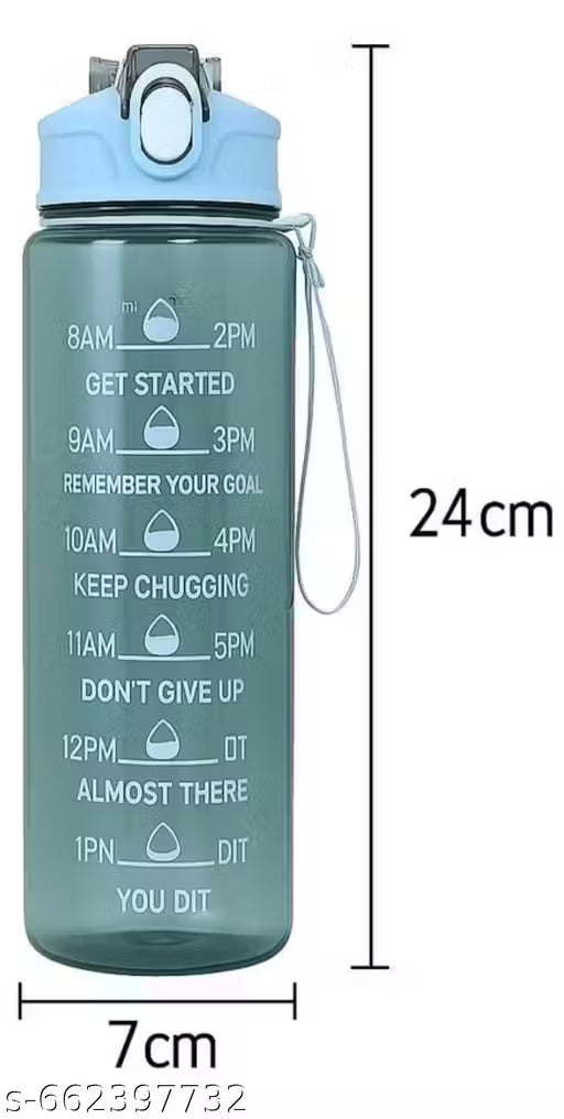900 ml Motivational Water Bottle - Color Green,time marker water bottle, hydration reminder bottle, fitness water bottle green, BPA free water bottle 900ml,