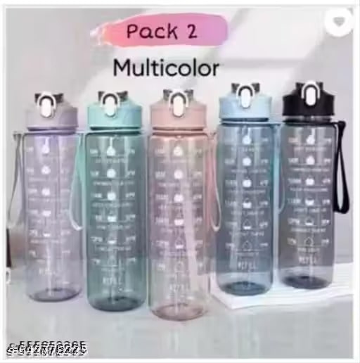 900 ml Motivational Water Bottle | Pack of 2 | Color Pink  & Green | hydration reminder bottle | daily water intake bottle | BPA free water bottle |