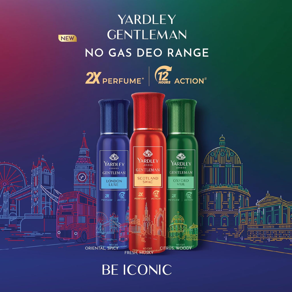 Yardley Gentleman Scotland Swag No Gas Perfumed Deodorant | No Gas Deo for Men | 2X Perfume | 12 Hours Action | 120ml