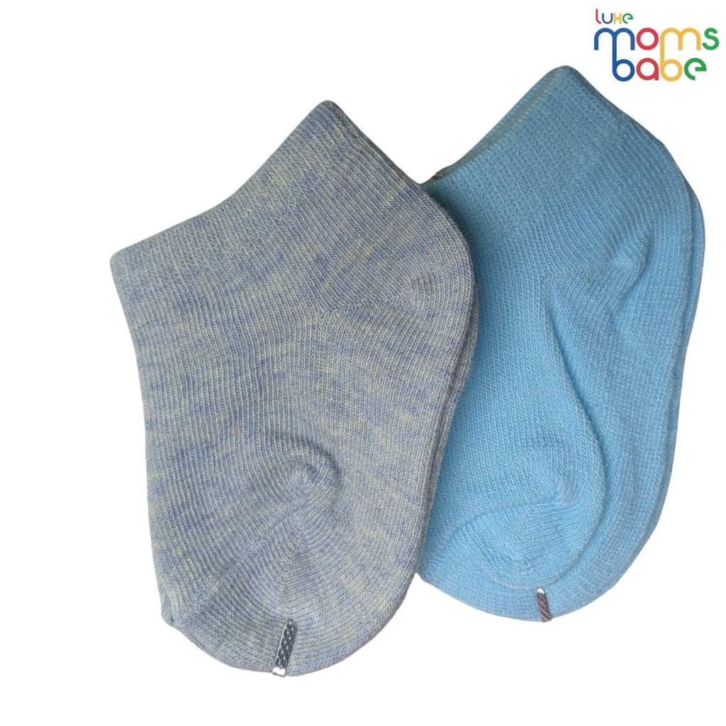 Baby Socks  - Pack of 2 for Baby Boys (0 - 6 Months) Color - blue-grey & Light Blue , baby boys ankle socks, soft cotton baby socks,