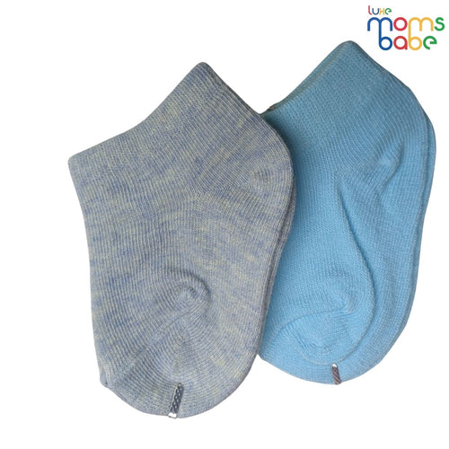 Baby Socks  - Pack of 2 for Baby Boys (0 - 6 Months) Color - blue-grey & Light Blue , baby boys ankle socks, soft cotton baby socks,