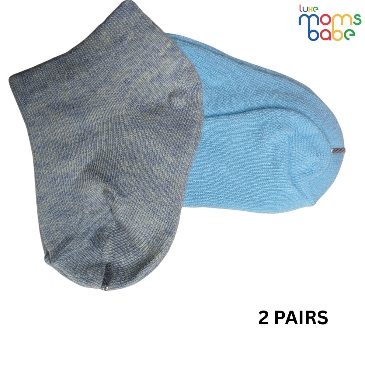 Baby Socks  - Pack of 2 for Baby Boys (0 - 6 Months) Color - blue-grey & Light Blue , baby boys ankle socks, soft cotton baby socks,
