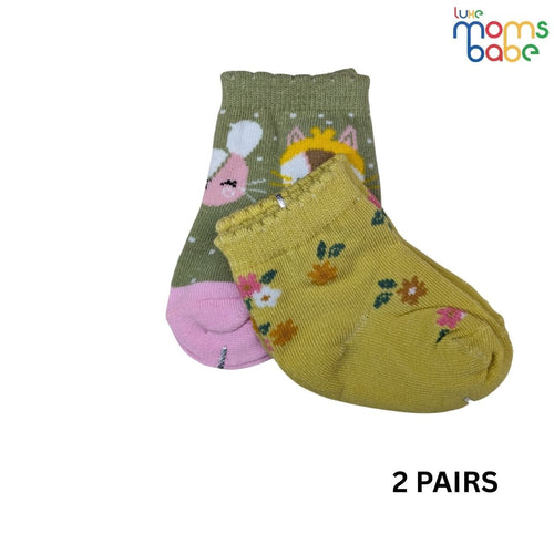 Baby Socks  - Pack of 2  for Baby Girls ( 0 - 6 Months ) , Color - Green & Yellow |infant socks 0-6 months | baby girl socks pack of 2 | soft cotton baby socks