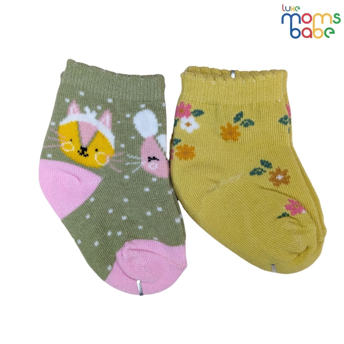 Baby Socks  - Pack of 2  for Baby Girls ( 0 - 6 Months ) , Color - Green & Yellow |infant socks 0-6 months | baby girl socks pack of 2 | soft cotton baby socks