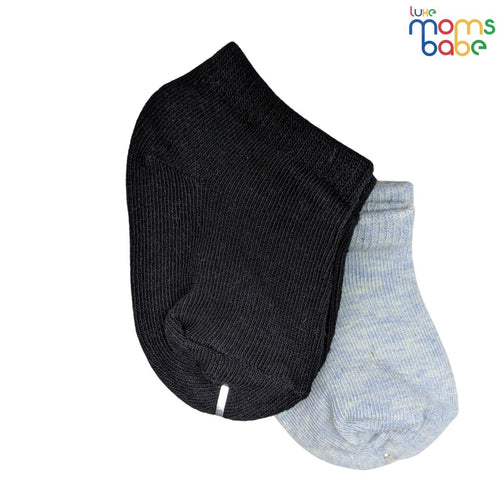 Baby Socks  - Pack of 2 for Baby boys ( 0 - 6 Months ), Color - Black & Gray , soft cotton baby socks, baby ankle socks,