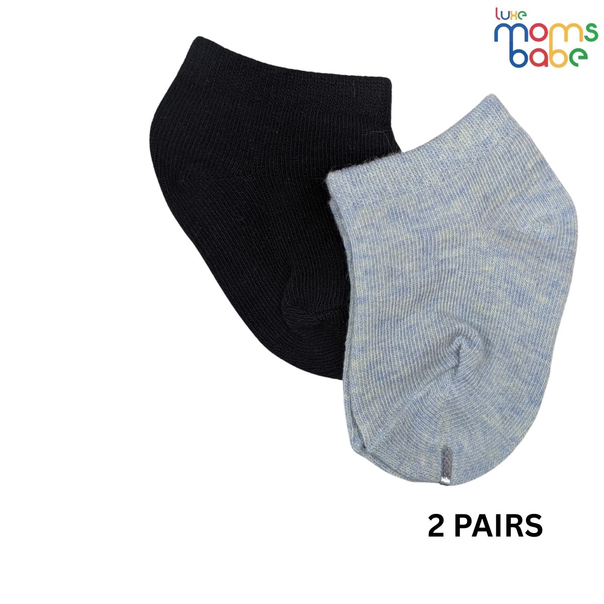 Baby Socks  - Pack of 2 for Baby boys ( 0 - 6 Months ), Color - Black & Gray , soft cotton baby socks, baby ankle socks,