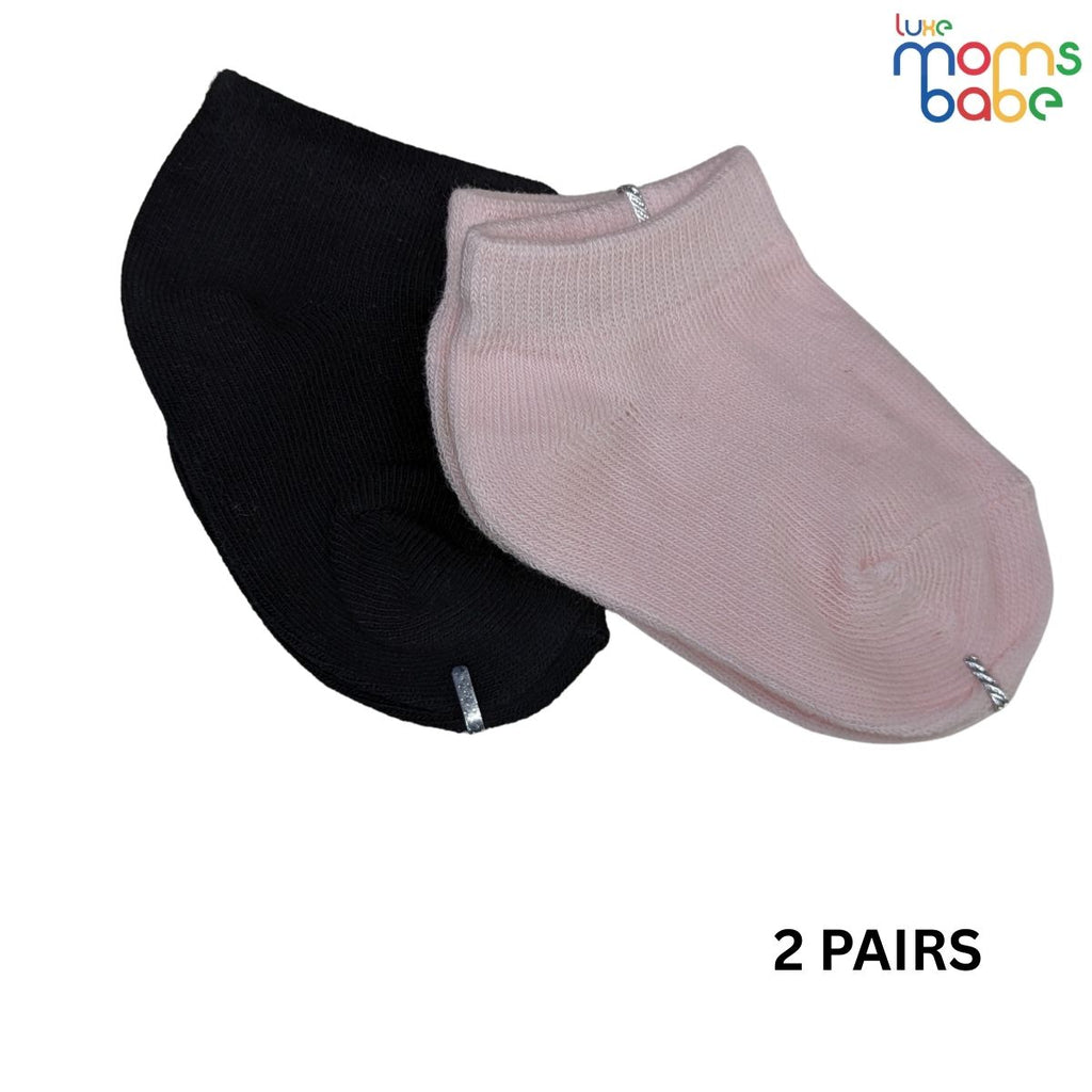 Baby Socks - Pack of 2 for Baby boys ( 0 - 6 Months ), Color - Black & Rose,soft cotton baby socks, baby boy socks set, black baby socks, rose color baby socks,