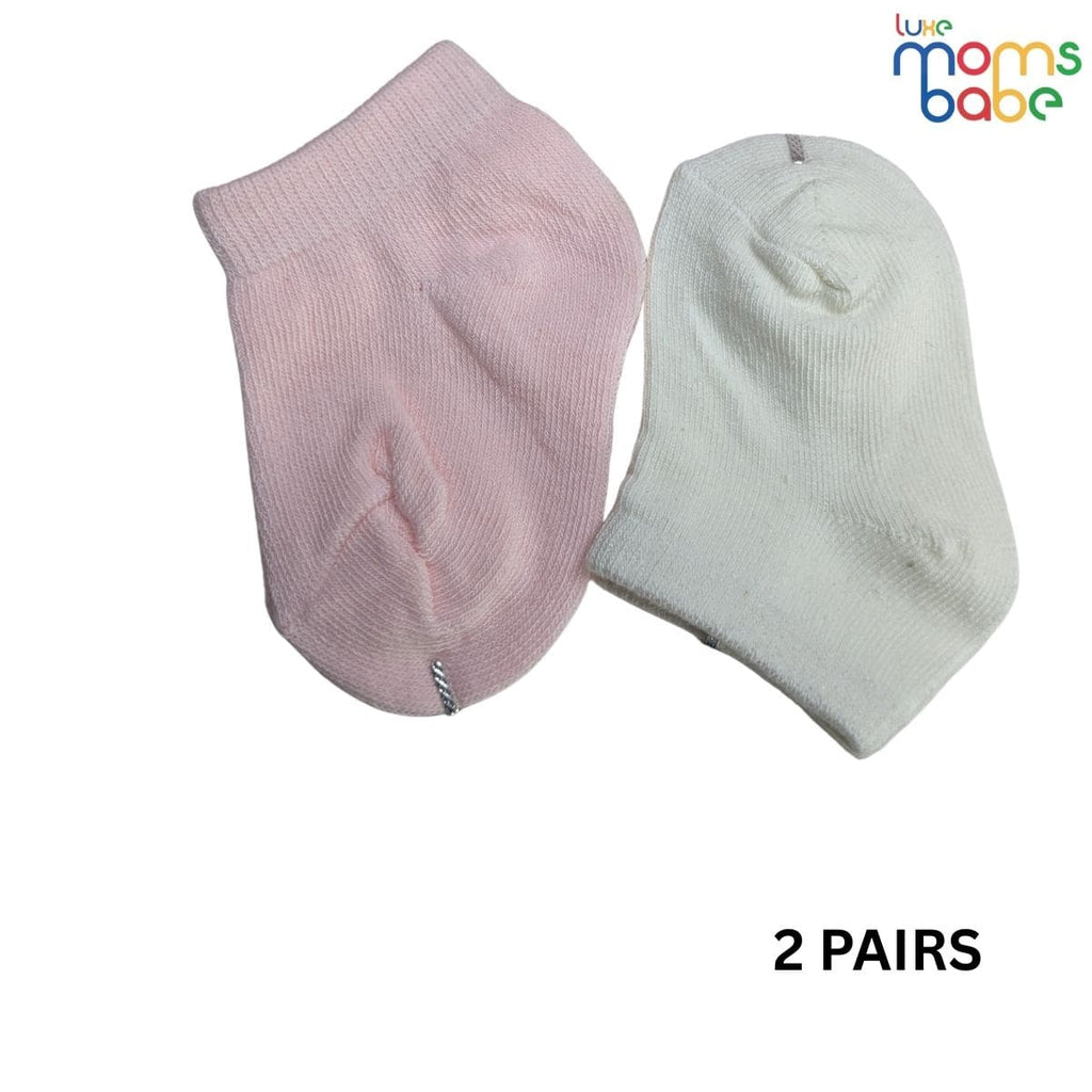 Baby Socks - Pack of 2 for Baby boys ( 0 - 6 Months ), Color - Light Pink & White,cotton baby socks, baby ankle socks, baby socks pack of 2,