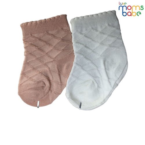 Baby Socks - Pack of 2 for Baby Girls ( 0 - 6 Months ) , Color - Light Brown & White ,Soft baby socks ,Cotton baby socks ,Comfortable baby socks ,