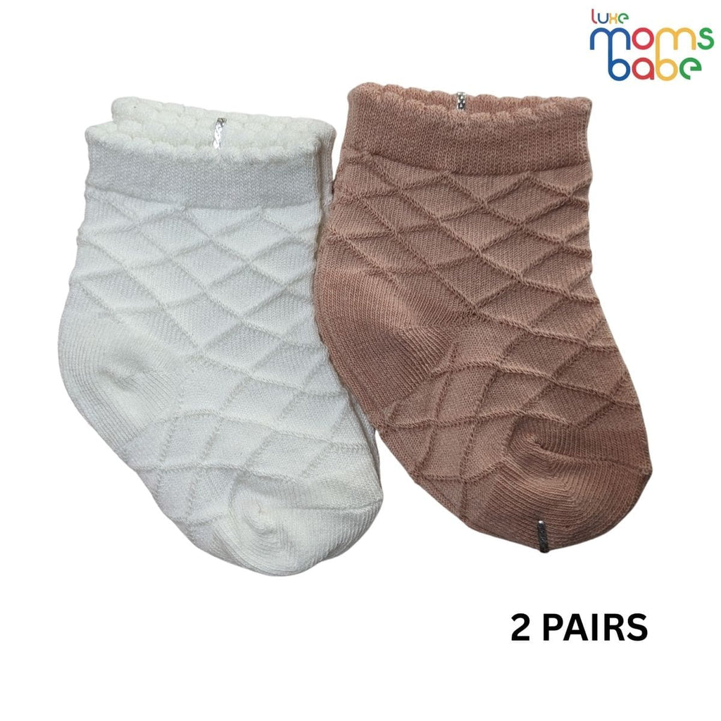 Baby Socks - Pack of 2 for Baby Girls ( 0 - 6 Months ) , Color - Light Brown & White ,Soft baby socks ,Cotton baby socks ,Comfortable baby socks ,
