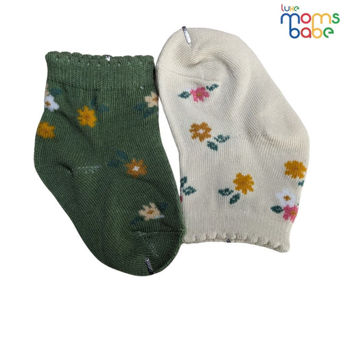 Baby Socks - Pack of 2 for Baby Girls ( 0 - 6 Months ) , Color - Green & Cream, cute baby socks, green baby socks, cream baby socks,