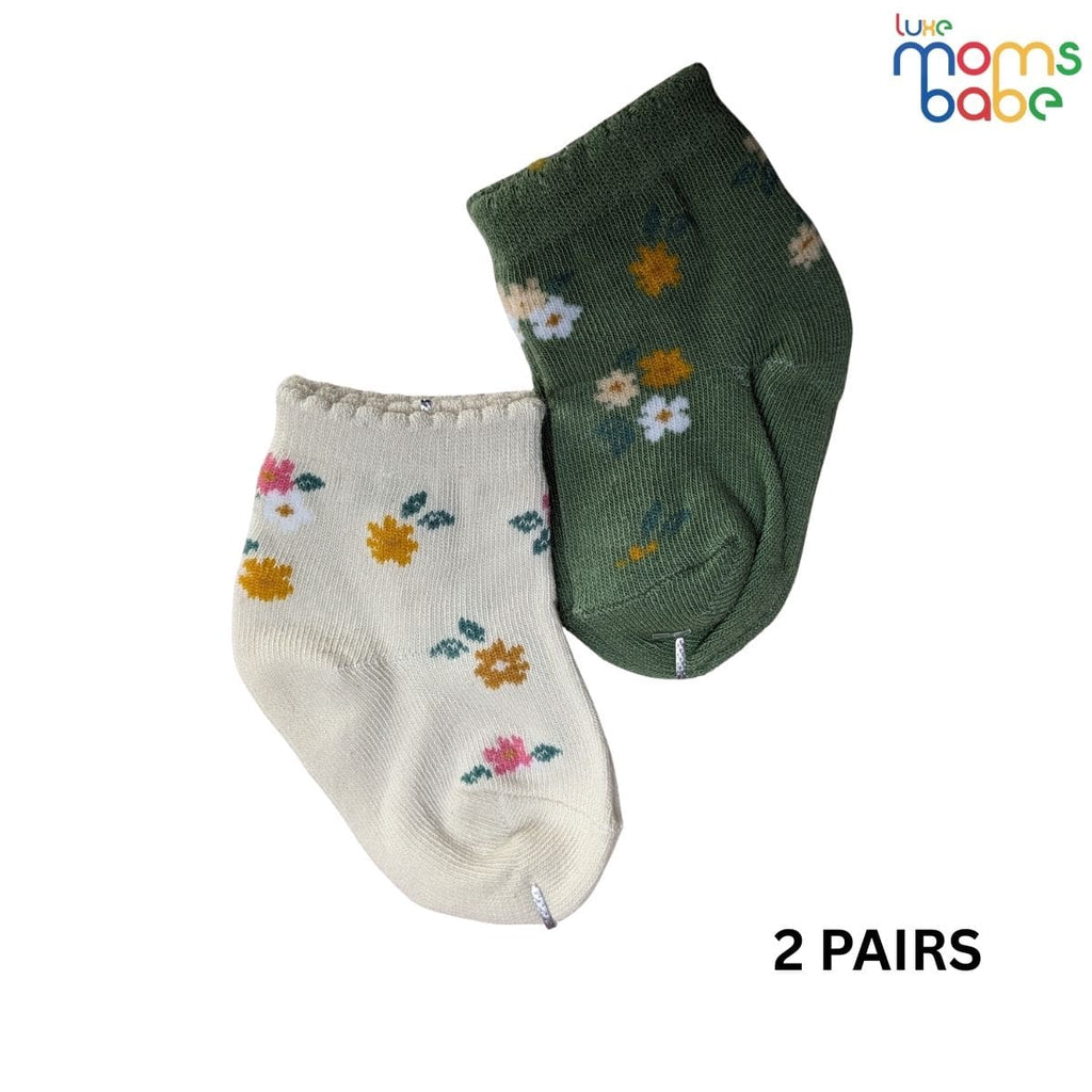 Baby Socks - Pack of 2 for Baby Girls ( 0 - 6 Months ) , Color - Green & Cream, cute baby socks, green baby socks, cream baby socks,