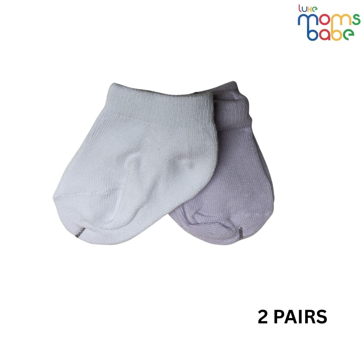 Baby Socks  - Pack of 2  for Baby boys ( 0 - 6 Months ), Color - White & Light purple ,soft baby socks, cozy socks for babies, white and purple baby socks,