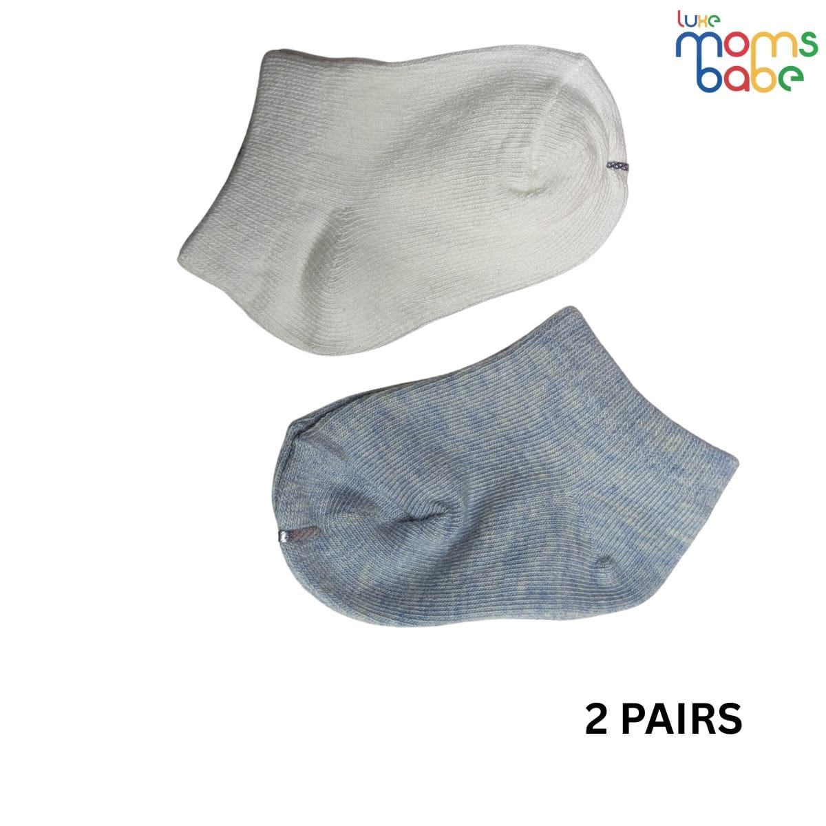 Baby Socks - Pack of 2 for Baby Boys (0 - 6 Months) Color - White & blue-grey ,Soft cotton baby socks,Cute baby footwear, Baby boy clothing essentials