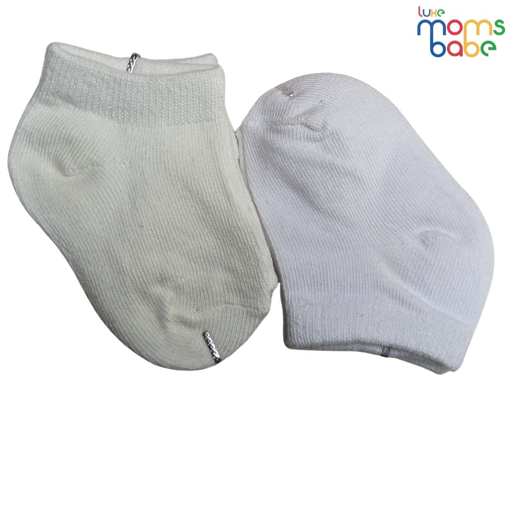 Baby Socks - Pack of 2 for Baby boys ( 0 - 6 Months ), Color - Cream & White, Cute baby socks pack ,Breathable baby socks ,Cotton baby socks ,Non-slip baby sock