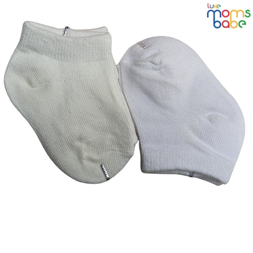 Baby Socks - Pack of 2 for Baby boys ( 0 - 6 Months ), Color - Cream & White, Cute baby socks pack ,Breathable baby socks ,Cotton baby socks ,Non-slip baby sock