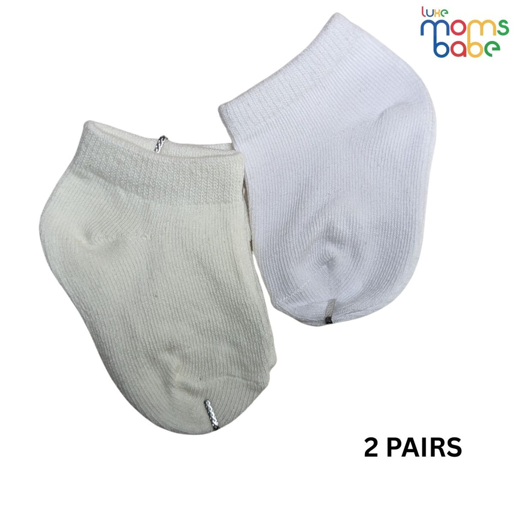 Baby Socks - Pack of 2 for Baby boys ( 0 - 6 Months ), Color - Cream & White, Cute baby socks pack ,Breathable baby socks ,Cotton baby socks ,Non-slip baby sock