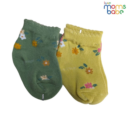 Baby Socks - Pack of 2 for Baby Girls (0 - 6 Months)Color - Green & Yellow ,soft baby socks, newborn socks, infant socks, toddler socks, cotton baby socks,