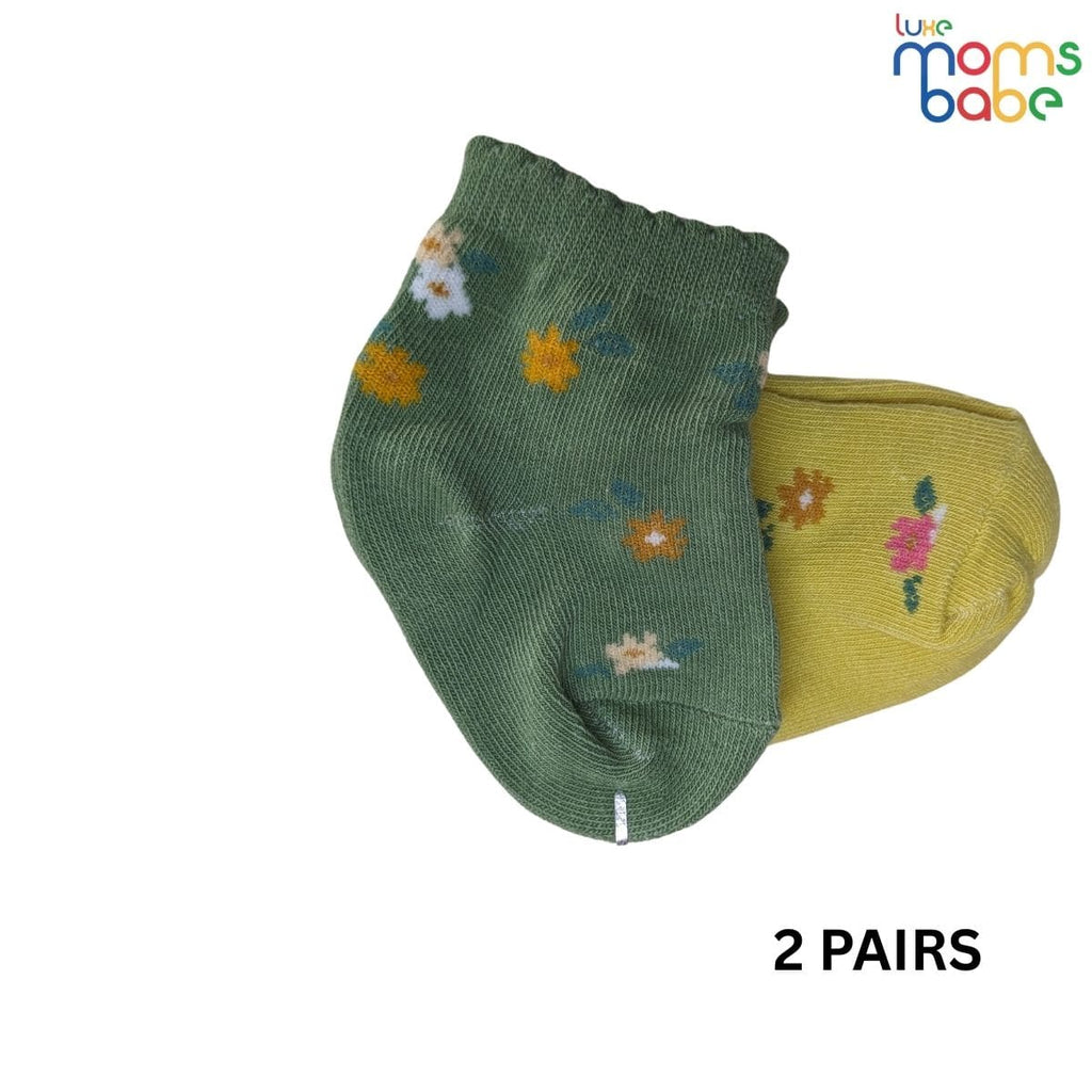 Baby Socks - Pack of 2 for Baby Girls (0 - 6 Months)Color - Green & Yellow ,soft baby socks, newborn socks, infant socks, toddler socks, cotton baby socks,
