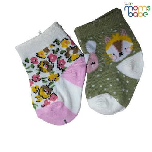 Baby Socks - Pack of 2 for Baby Girls (0 - 6 Months) Color - Pink & Green, cute baby socks, soft baby socks, infant socks, breathable baby socks, toddler socks