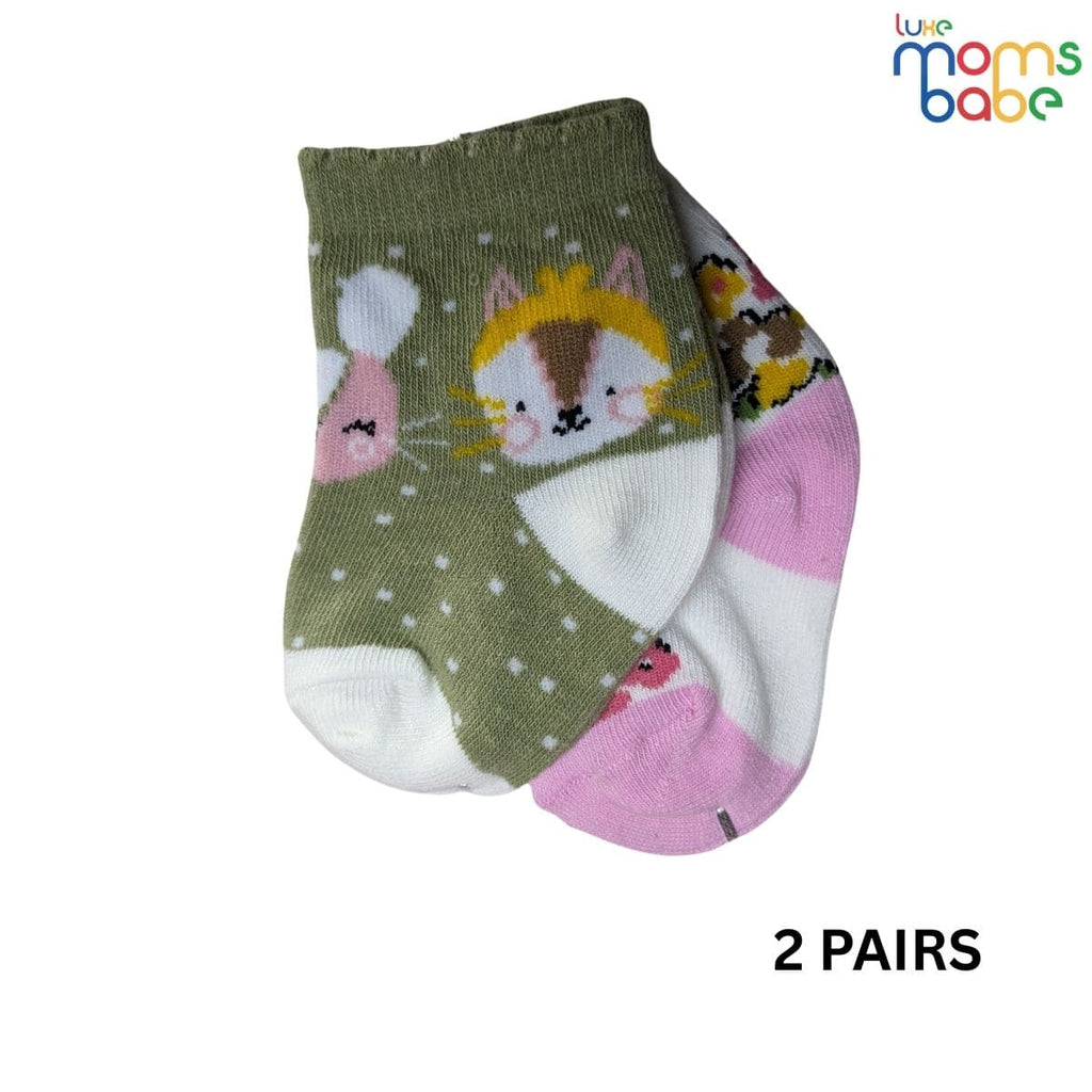 Baby Socks - Pack of 2 for Baby Girls (0 - 6 Months) Color - Pink & Green, cute baby socks, soft baby socks, infant socks, breathable baby socks, toddler socks