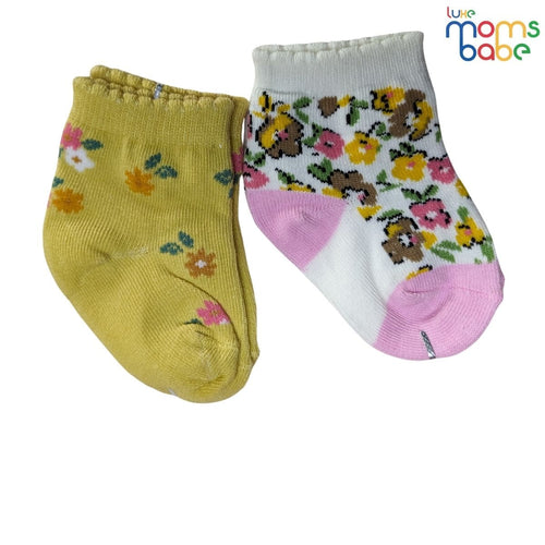 Baby Socks - Pack of 2 for Baby Girls (0 - 6 Months) Color - Pink & Yellow ,comfortable newborn socks, anti-slip baby socks, gentle skin baby socks,