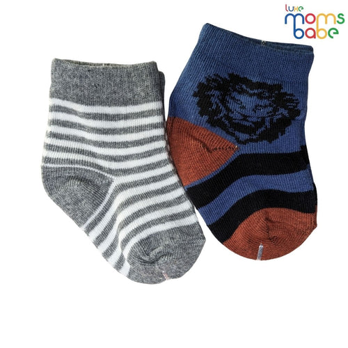 Baby Socks - Pack of 2 for Baby boys ( 0 - 6 Months ), Color - Navy Blue - Gray ,Soft cotton baby socks pack of 2 , Navy blue and gray newborn socks ,