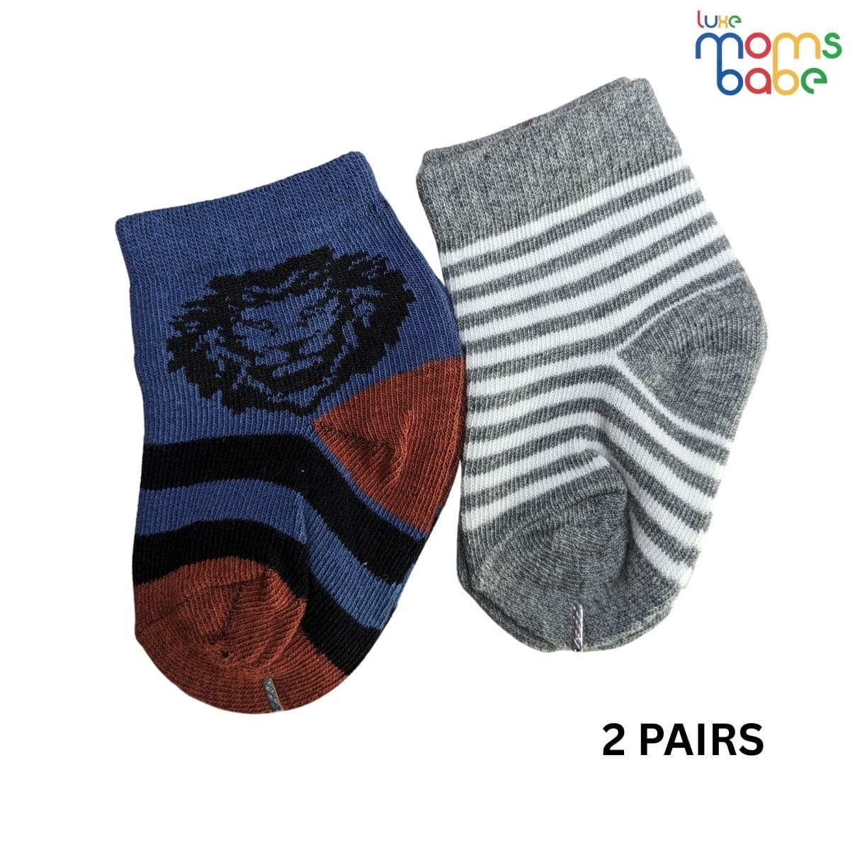 Baby Socks - Pack of 2 for Baby boys ( 0 - 6 Months ), Color - Navy Blue - Gray ,Soft cotton baby socks pack of 2 , Navy blue and gray newborn socks ,