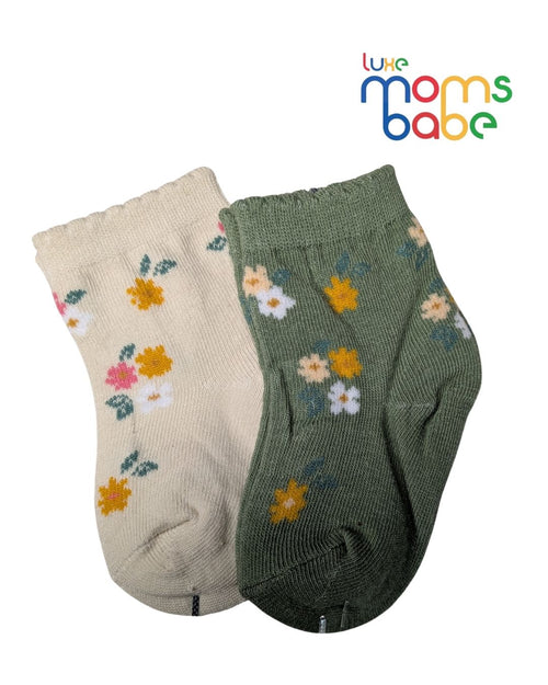 Baby Socks - Pack of 2 for Baby Girls (6 - 12 Months) Color - Cream & Green ,baby girl ankle socks, comfortable baby socks, skin friendly baby socks, daily wear