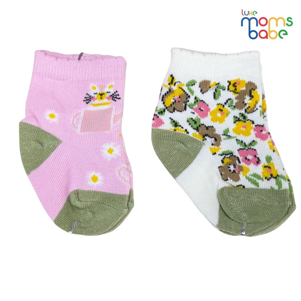 Baby Socks - Pack of 2 for Baby Girls (0 - 6 Months) Color - Light pink & Green,baby girl ankle socks, breathable baby socks, anti slip baby socks girls,