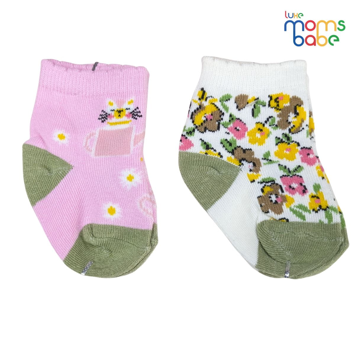 Baby Socks - Pack of 2 for Baby Girls (0 - 6 Months) Color - Light pink & Green,baby girl ankle socks, breathable baby socks, anti slip baby socks girls,