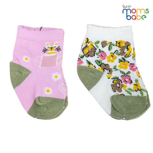 Baby Socks - Pack of 2 for Baby Girls (0 - 6 Months) Color - Light pink & Green,baby girl ankle socks, breathable baby socks, anti slip baby socks girls,