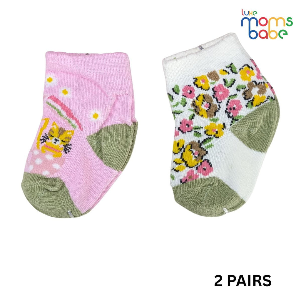 Baby Socks - Pack of 2 for Baby Girls (0 - 6 Months) Color - Light pink & Green,baby girl ankle socks, breathable baby socks, anti slip baby socks girls,